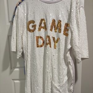 White Game Day Sequin TShirt Dress